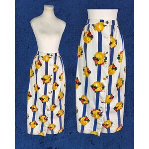 Vintage 70s John California Blue White Stripe Maxi Button Front Hippy Skirt S